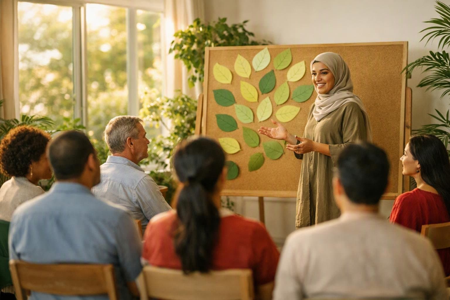 A community sustainability workshop in a bright room
