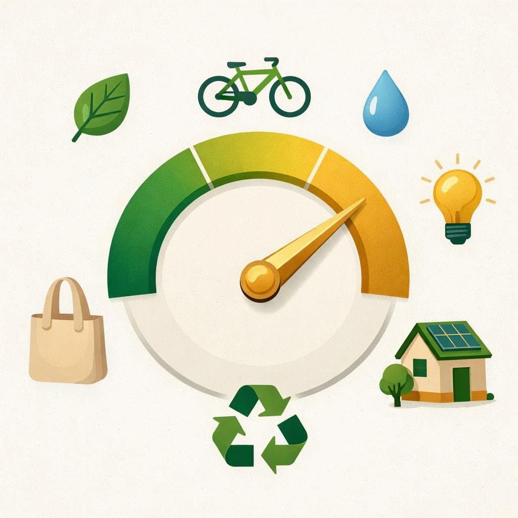 Illustration of a habit score dial surrounded by everyday actions